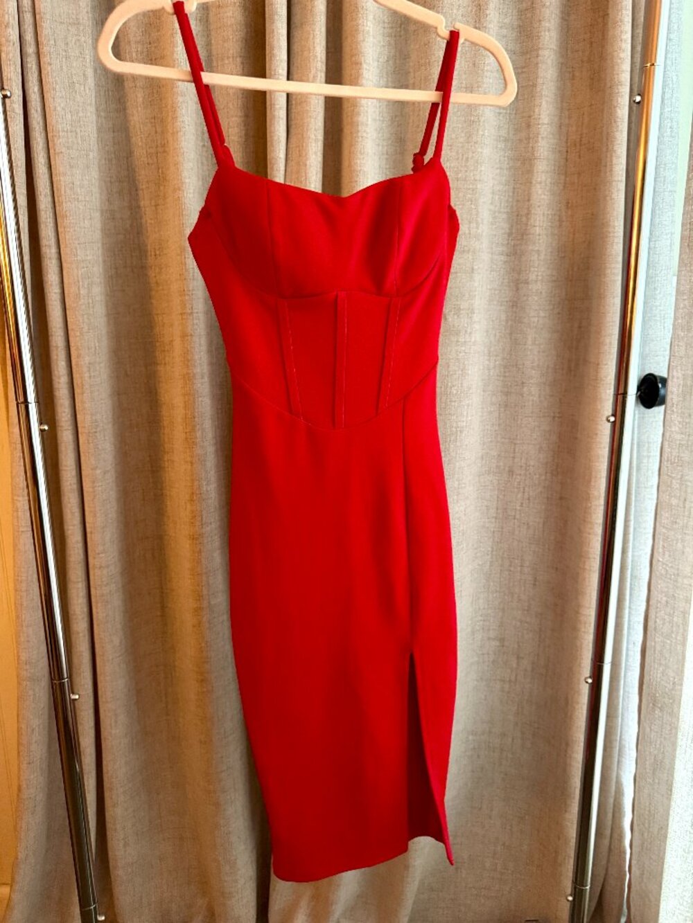 Red Midi Cocktail Dress- Privy- XS